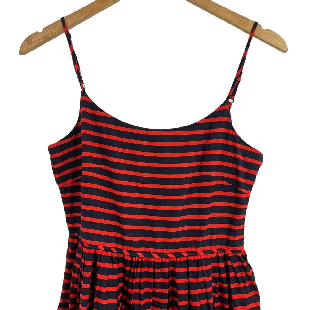 J Crew Red Blue Stripe Linen Blend‎ Sleeveless Dress Size 2